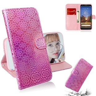 For Google Pixel 3A Solid Color Colorful Magnetic Buckle Horizontal Flip PU Leather Case with Holder & Card Slots & Wallet & Lanyard(Pink)