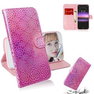 For Sony Xperia 1 Solid Color Colorful Magnetic Buckle Horizontal Flip PU Leather Case with Holder & Card Slots & Wallet & Lanyard(Pink)