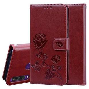 For Huawei Y6p Rose Embossed Horizontal Flip PU Leather Case with Holder & Card Slots & Wallet(Brown)