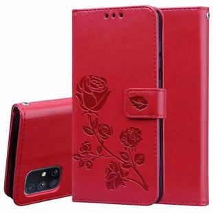 For Samsung Galaxy M51 Rose Embossed Horizontal Flip PU Leather Case with Holder & Card Slots & Wallet(Red)