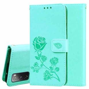 For Samsung Galaxy S20 FE 5G Rose Embossed Horizontal Flip PU Leather Case with Holder & Card Slots & Wallet(Green)