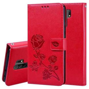 For Xiaomi Redmi 9 Rose Embossed Horizontal Flip PU Leather Case with Holder & Card Slots & Wallet(Red)