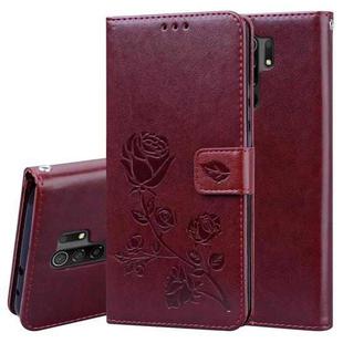 For Xiaomi Redmi 9 Rose Embossed Horizontal Flip PU Leather Case with Holder & Card Slots & Wallet(Brown)