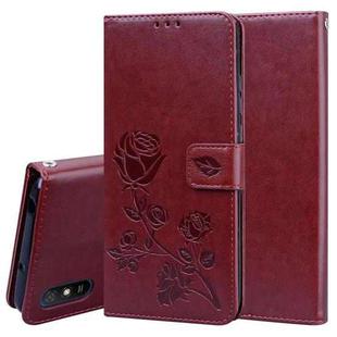 For Xiaomi Redmi 9A Rose Embossed Horizontal Flip PU Leather Case with Holder & Card Slots & Wallet(Brown)