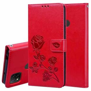 For Xiaomi Redmi 9C Rose Embossed Horizontal Flip PU Leather Case with Holder & Card Slots & Wallet(Red)