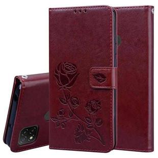 For Xiaomi Redmi 9C Rose Embossed Horizontal Flip PU Leather Case with Holder & Card Slots & Wallet(Brown)