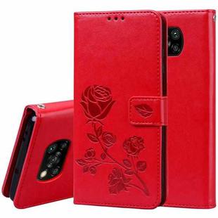 For Xiaomi Poco X3 NFC Rose Embossed Horizontal Flip PU Leather Case with Holder & Card Slots & Wallet(Red)