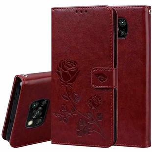 For Xiaomi Poco X3 NFC Rose Embossed Horizontal Flip PU Leather Case with Holder & Card Slots & Wallet(Brown)