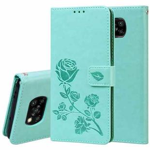 For Xiaomi Poco X3 NFC Rose Embossed Horizontal Flip PU Leather Case with Holder & Card Slots & Wallet(Green)