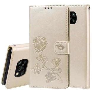 For Xiaomi Poco X3 NFC Rose Embossed Horizontal Flip PU Leather Case with Holder & Card Slots & Wallet(Gold)