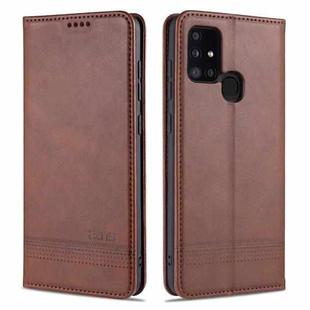 For Samsung Galaxy M31 AZNS Magnetic Calf Texture Horizontal Flip Leather Case with Card Slots & Holder & Wallet(Dark Brown)