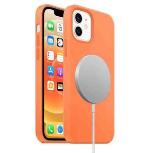 For iPhone 12 mini Magnetic Liquid Silicone Full Coverage Shockproof Magsafe Case with Magsafe Charging Magnet (Orange)