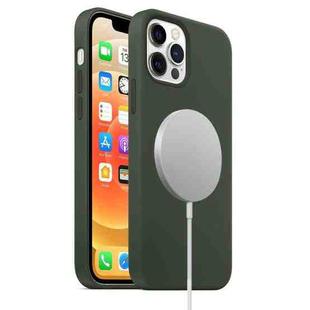 For iPhone 12 / 12 Pro Magnetic Liquid Silicone Full Coverage Shockproof Magsafe Case with Magsafe Charging Magnet(Deep Green)