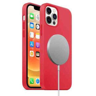 For iPhone 12 / 12 Pro Magnetic Liquid Silicone Full Coverage Shockproof Magsafe Case with Magsafe Charging Magnet(Red)