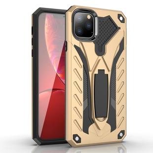 For iPhone 11 Pro Max Shockproof TPU + PC Protective Case with Holder(Gold)