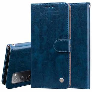 For Samsung Galaxy S20 FE Business Style Oil Wax Texture Horizontal Flip Leather Case, with Holder & Card Slots & Wallet(Blue)