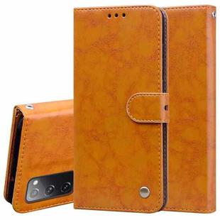 For Samsung Galaxy S20 FE Business Style Oil Wax Texture Horizontal Flip Leather Case, with Holder & Card Slots & Wallet(Yellow)