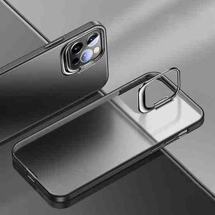 For iPhone 12 / 12 Pro Shockproof Ultra-thin Right Angle Protective Case with Invisible Holder(Black)