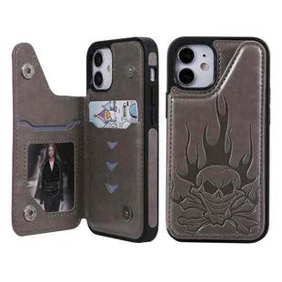 For iPhone 12 mini Skull Head Embossing Pattern Shockproof Protective Case with Holder & Card Slots & Wallet (Grey)