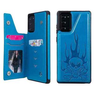 For Samsung Galaxy Note20 Skull Head Embossing Pattern Shockproof Protective Case with Holder & Card Slots & Wallet(Blue)