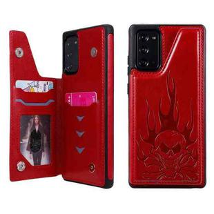 For Samsung Galaxy Note20 Skull Head Embossing Pattern Shockproof Protective Case with Holder & Card Slots & Wallet(Red)