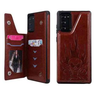 For Samsung Galaxy Note20 Skull Head Embossing Pattern Shockproof Protective Case with Holder & Card Slots & Wallet(Brown)