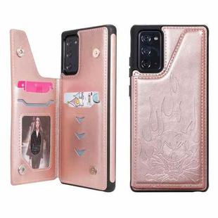 For Samsung Galaxy Note20 Skull Head Embossing Pattern Shockproof Protective Case with Holder & Card Slots & Wallet(Rose Gold)