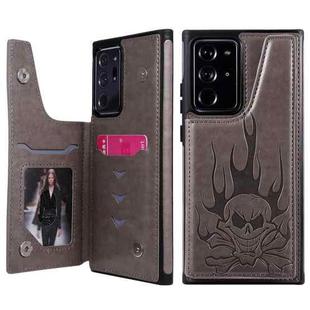For Samsung Galaxy Note20 Ultra Skull Head Embossing Pattern Shockproof Protective Case with Holder & Card Slots & Wallet(Grey)