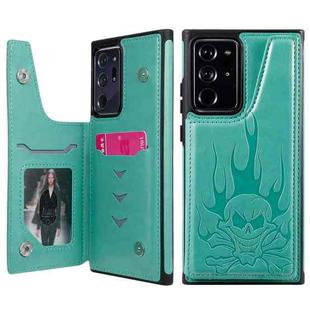 For Samsung Galaxy Note20 Ultra Skull Head Embossing Pattern Shockproof Protective Case with Holder & Card Slots & Wallet(Green)