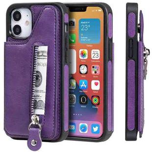 For iPhone 12 mini Solid Color Double Buckle Zipper Shockproof Protective Case (Purple)