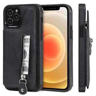 For iPhone 12 / 12 Pro Solid Color Double Buckle Zipper Shockproof Protective Case(Black)