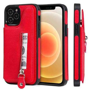 For iPhone 12 / 12 Pro Solid Color Double Buckle Zipper Shockproof Protective Case(Red)