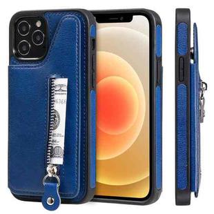 For iPhone 12 / 12 Pro Solid Color Double Buckle Zipper Shockproof Protective Case(Blue)