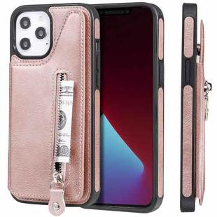 For iPhone 12 Pro Max Solid Color Double Buckle Zipper Shockproof Protective Case(Rose Gold)