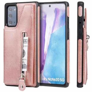 Solid Color Double Buckle Zipper Shockproof Protective Case For Samsung Galaxy Note20(Rose Gold)