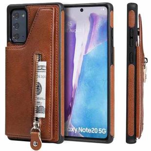 Solid Color Double Buckle Zipper Shockproof Protective Case For Samsung Galaxy Note20(Brown)