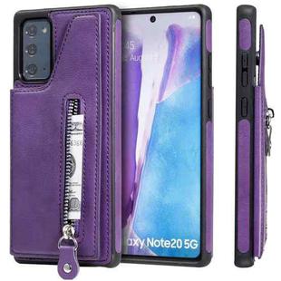 Solid Color Double Buckle Zipper Shockproof Protective Case For Samsung Galaxy Note20(Purple)