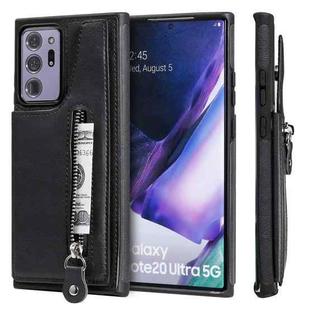 Solid Color Double Buckle Zipper Shockproof Protective Case For Samsung Galaxy Note20 Ultra(Black)
