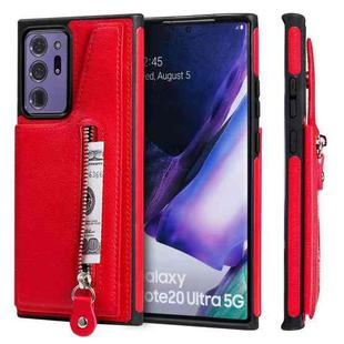 Solid Color Double Buckle Zipper Shockproof Protective Case For Samsung Galaxy Note20 Ultra(Red)