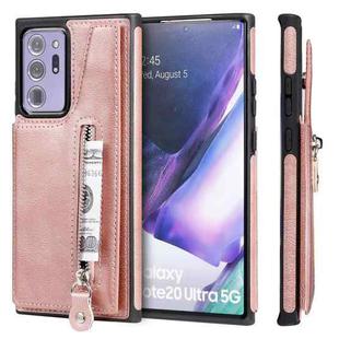 Solid Color Double Buckle Zipper Shockproof Protective Case For Samsung Galaxy Note20 Ultra(Rose Gold)