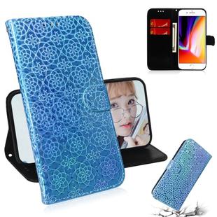 For iPhone 7 Plus / 8 Plus Solid Color Colorful Magnetic Buckle Horizontal Flip PU Leather Case with Holder & Card Slots & Wallet & Lanyard(Blue)