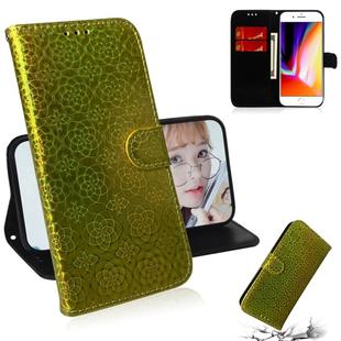 For iPhone 7 Plus / 8 Plus Solid Color Colorful Magnetic Buckle Horizontal Flip PU Leather Case with Holder & Card Slots & Wallet & Lanyard(Gold)