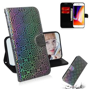 For iPhone 7 Plus / 8 Plus Solid Color Colorful Magnetic Buckle Horizontal Flip PU Leather Case with Holder & Card Slots & Wallet & Lanyard(Silver)