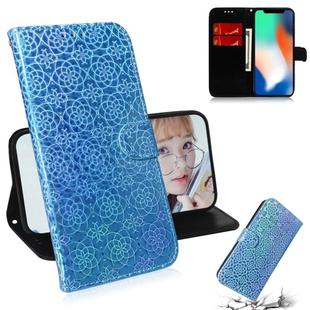 For iPhone X / XS Solid Color Colorful Magnetic Buckle Horizontal Flip PU Leather Case with Holder & Card Slots & Wallet & Lanyard(Blue)