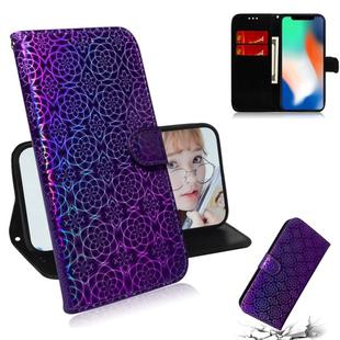 For iPhone X / XS Solid Color Colorful Magnetic Buckle Horizontal Flip PU Leather Case with Holder & Card Slots & Wallet & Lanyard(Purple)