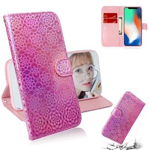 For iPhone X / XS Solid Color Colorful Magnetic Buckle Horizontal Flip PU Leather Case with Holder & Card Slots & Wallet & Lanyard(Pink)