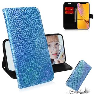 For iPhone XR Solid Color Colorful Magnetic Buckle Horizontal Flip PU Leather Case with Holder & Card Slots & Wallet & Lanyard(Blue)
