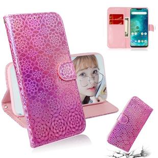 For Xiaomi Redmi 6 Pro Solid Color Colorful Magnetic Buckle Horizontal Flip PU Leather Case with Holder & Card Slots & Wallet & Lanyard(Pink)