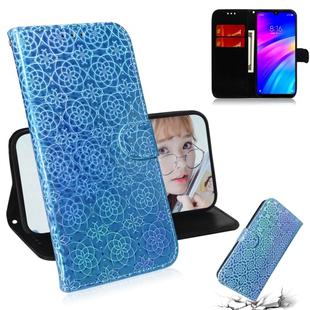 For Xiaomi Redmi 7 / Y3 Solid Color Colorful Magnetic Buckle Horizontal Flip PU Leather Case with Holder & Card Slots & Wallet & Lanyard(Blue)