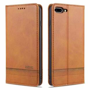 AZNS Magnetic Calf Texture Horizontal Flip Leather Case with Card Slots & Holder & Wallet For iPhone 8 Plus/7 Plus(Light Brown)